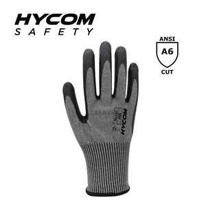 HYCOM Luva resistente ao corte 13G ANSI 6 revestida com espuma nitrílica Luvas EPI de bom toque manual para a indústria