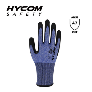 HYCOM Luva resistente ao corte 18G ANSI 7 revestida com espuma nitrílica com reforço de polegar EPI para trabalho