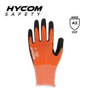 HYCOM Luva 18G ANSI 2 PPE sem aço sem vidro Luva resistente a corte com reforço de revestimento de poliuretano na palma da virilha