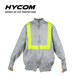 HYCOM Jaqueta com zíper resistente a cortes ANSI 5 com fita reflexiva altamente visível e roupas de EPI com orifício para o polegar